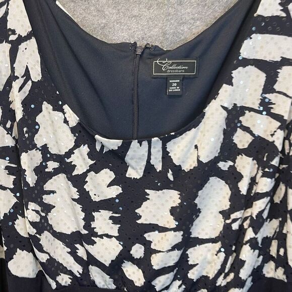 DRESSBARN Slimming Sleeveless Ruched Sequin Dress Black White Size 20W Cocktail - Picture 3 of 14